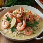 Ingredients for seafood butter sauce: butter, garlic, herbs, and spices poured over shrimp, lobster, and crab with lemons.